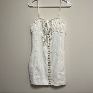 NWT meshki white mini hook and eye front dress‎ with tie front size medium